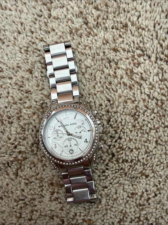 Michael Kors Silver & White Women\'s Crystal-Accent Chronograph Watch New Battery